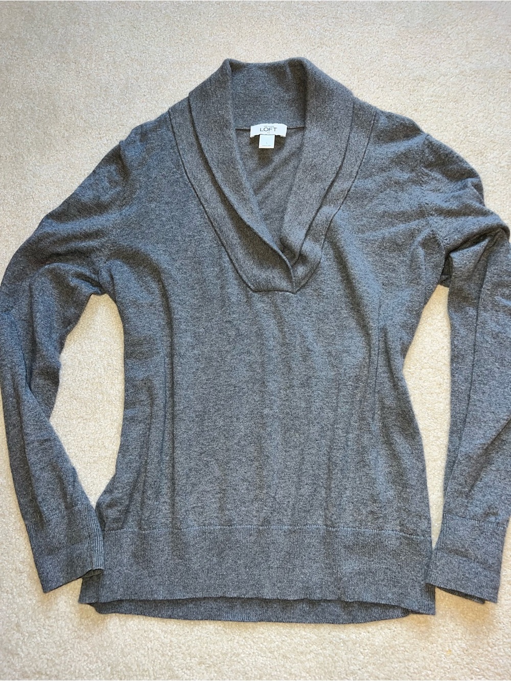 LOFT Gray Shawl Collar Pullover Sweater